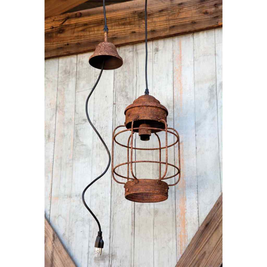 Salvaged Lantern Hanging Light Fixture Rust