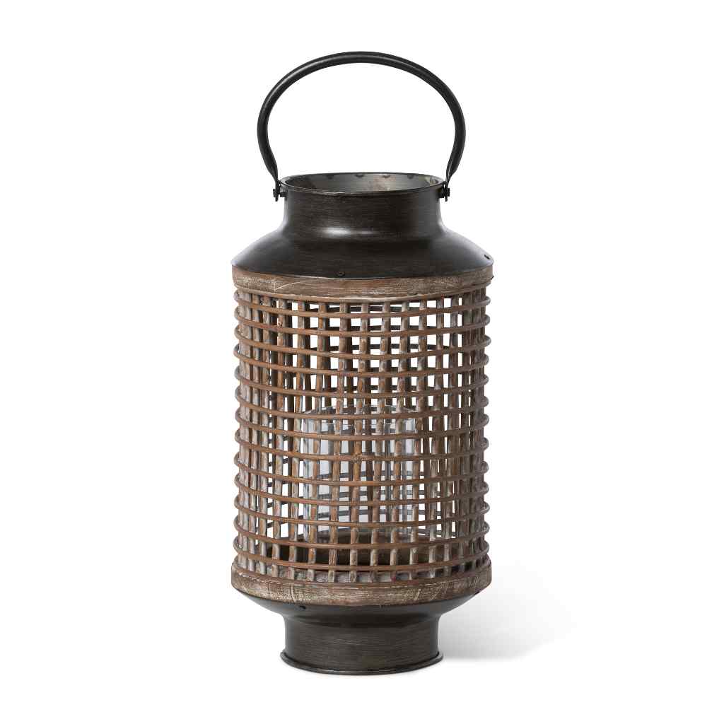 Wooden Mesh Round Lantern Grey