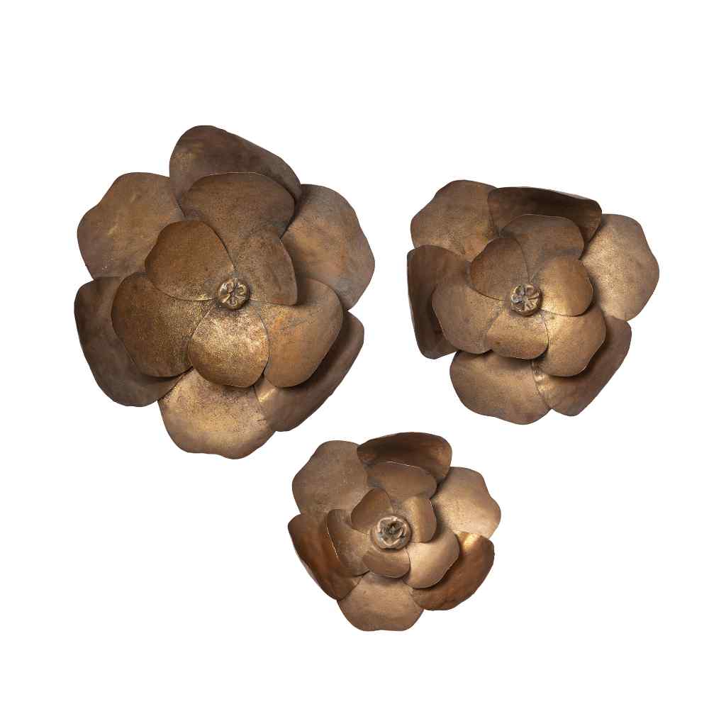 Antique Bronze Magnolia Wall Flowers, Set of 3 Bronze