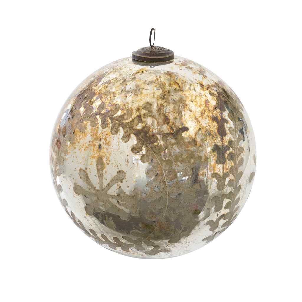 Chateau Etched Mercury Glass Ball Ornament Large Silver