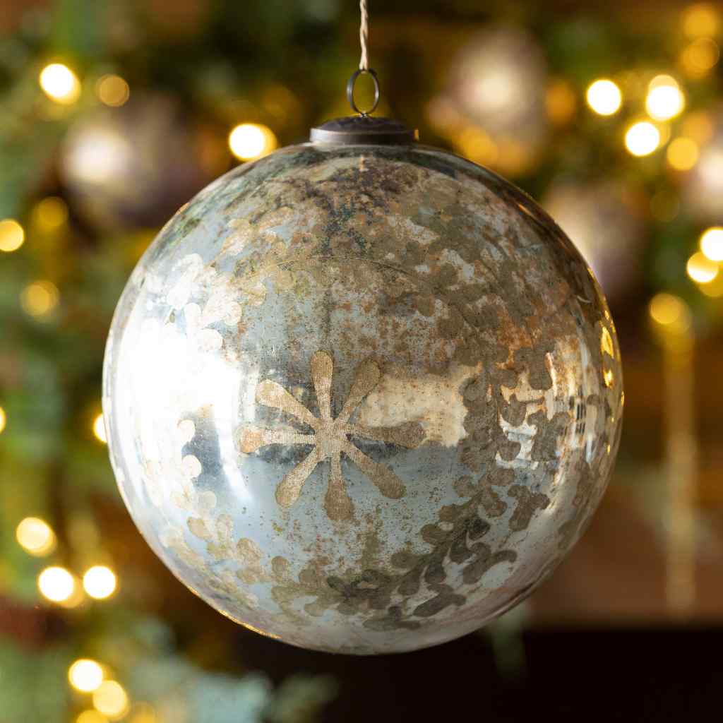 Chateau Etched Mercury Glass Ball Ornament Large Silver