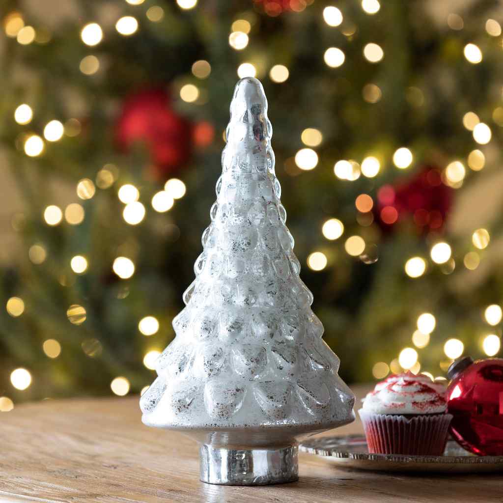 Icy Glass Tabletop Fir Tree, Large White