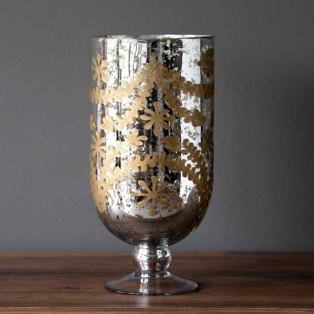 Bronze Relief Pattern Footed Hurricane, Tall Silver