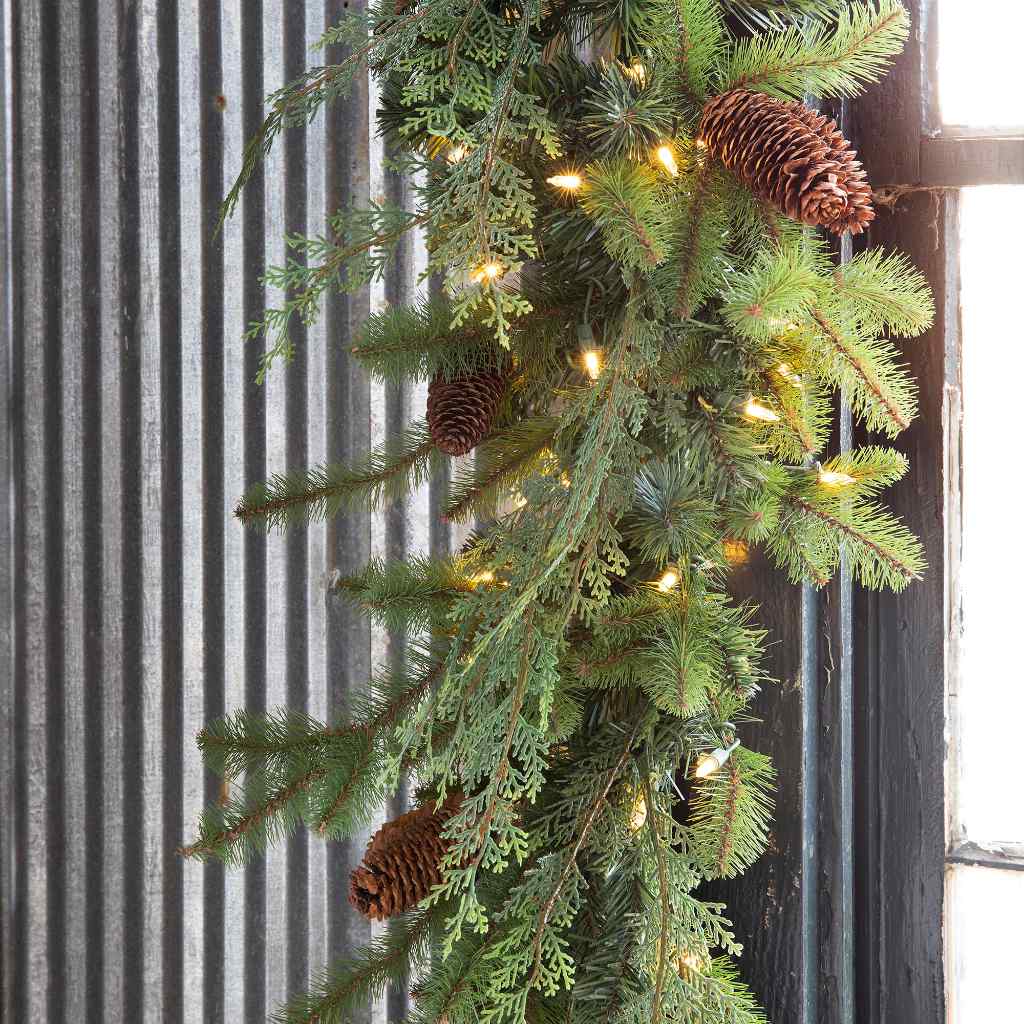 Mixed Evergreen Garland with LED Lights Green
