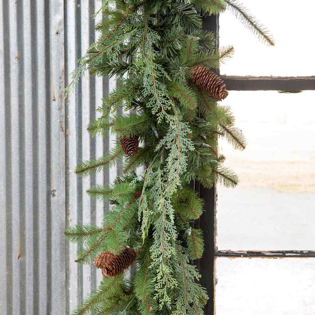 Mixed Evergreen Garland with LED Lights Green