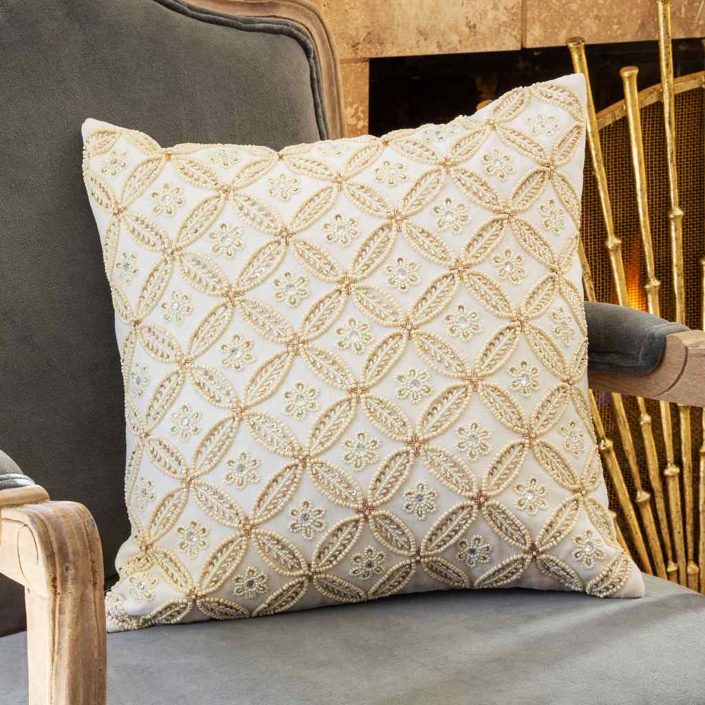 Petite Fleur Velvet Pillow Beige