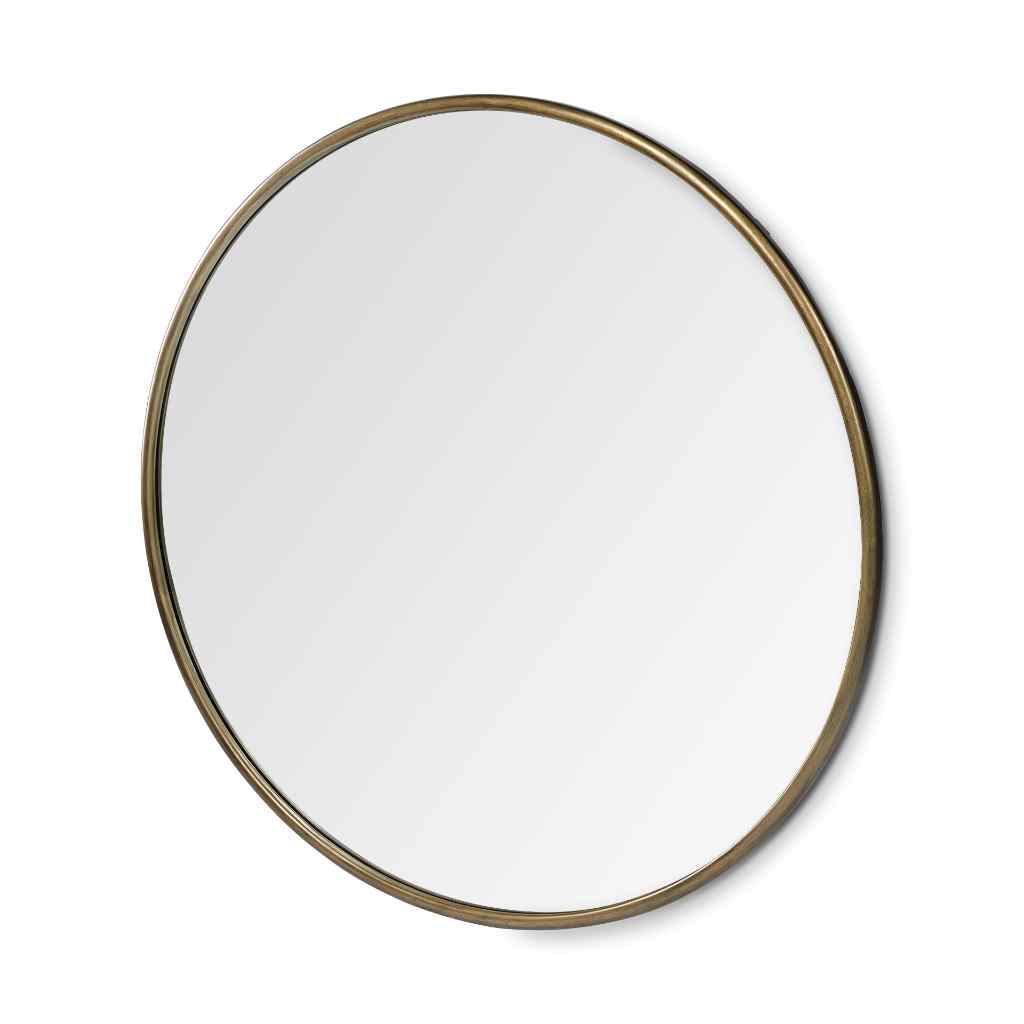 Piper 47.2L X 1.0W X 47.2H Large Gold Metal Round Wall Mirror Gold