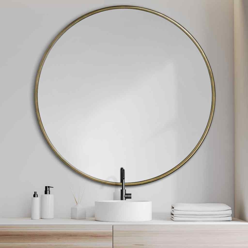 Piper 47.2L X 1.0W X 47.2H Large Gold Metal Round Wall Mirror Gold