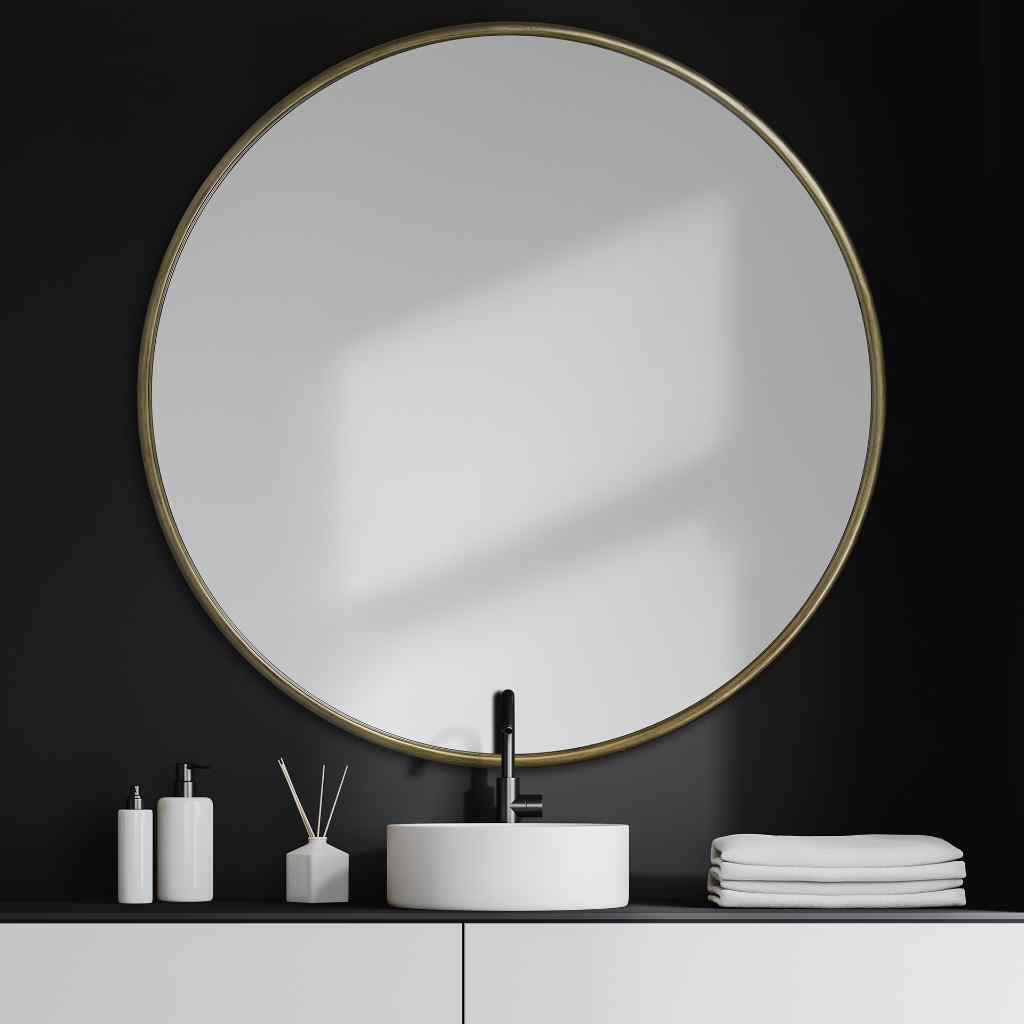 Piper 47.2L X 1.0W X 47.2H Large Gold Metal Round Wall Mirror Gold