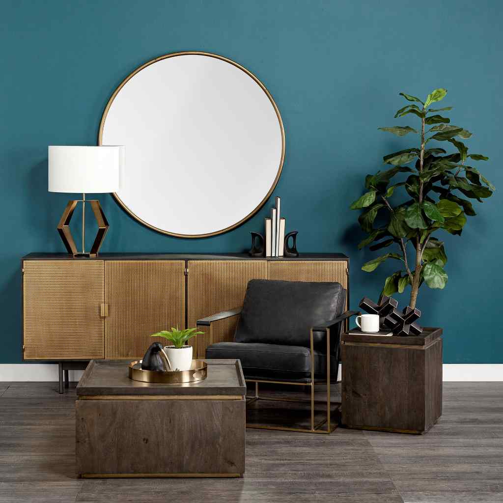 Piper 47.2L X 1.0W X 47.2H Large Gold Metal Round Wall Mirror Gold
