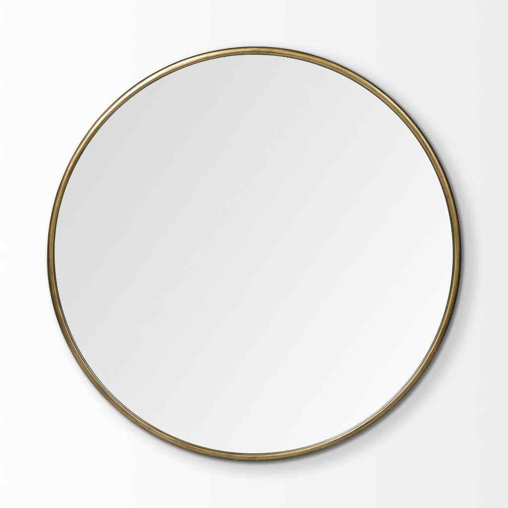 Piper 47.2L X 1.0W X 47.2H Large Gold Metal Round Wall Mirror Gold