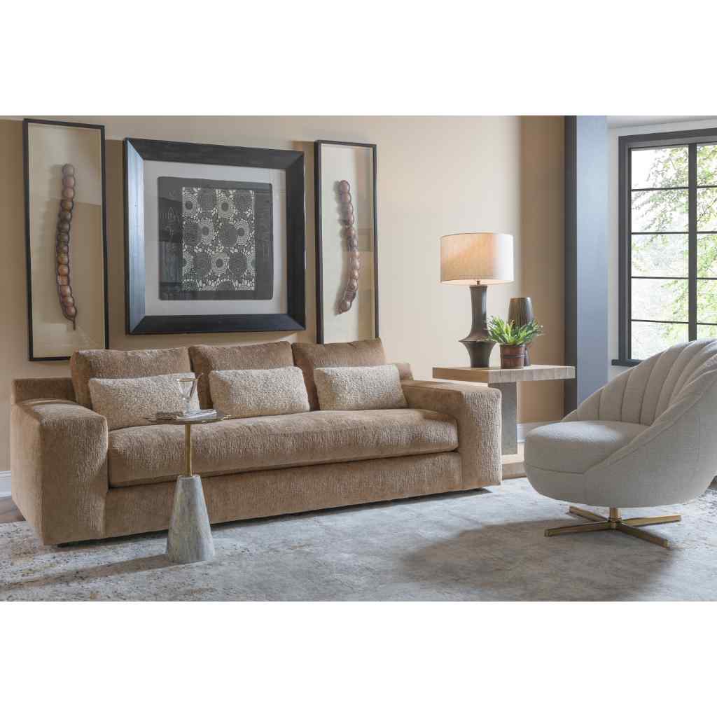 Rita Bench Seat Sofa - Artistica Upholstery Brown with Light Pillows