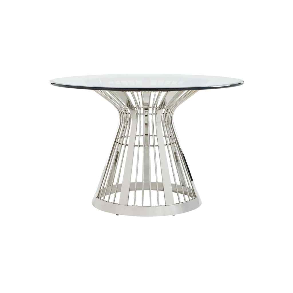Riviera Stainless Dining Table With 48 Inch Glass Top 48 inch Glass Top / Silver Leaf
