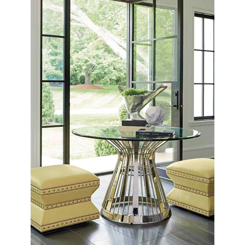 Riviera Stainless Dining Table With 48 Inch Glass Top 48 inch Glass Top / Silver Leaf