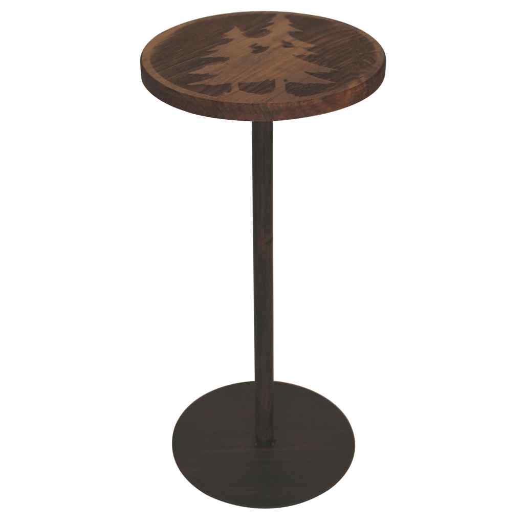 Round Wood Top Drink Table With Double Pine Tree Accent Burnt Sienna W/Stain Top