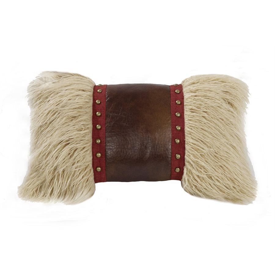 Ruidoso Mongolian Fur Studded Leather Accent Pillow from HiEnd Accents