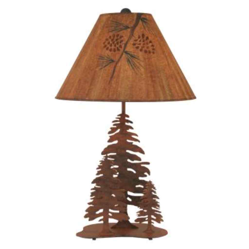 Rust 3 Tree Table Lamp with Pine Branch Shade Rust