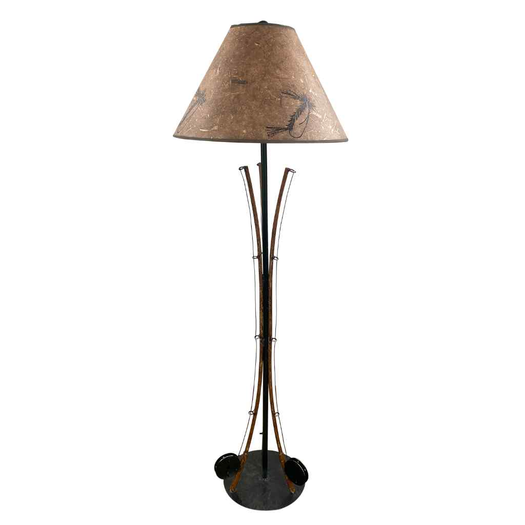 antique fishing reel lamp Coast Lamp Manufacturer 12-R13A Rustic 3 Fishing Pole Floor Lamp