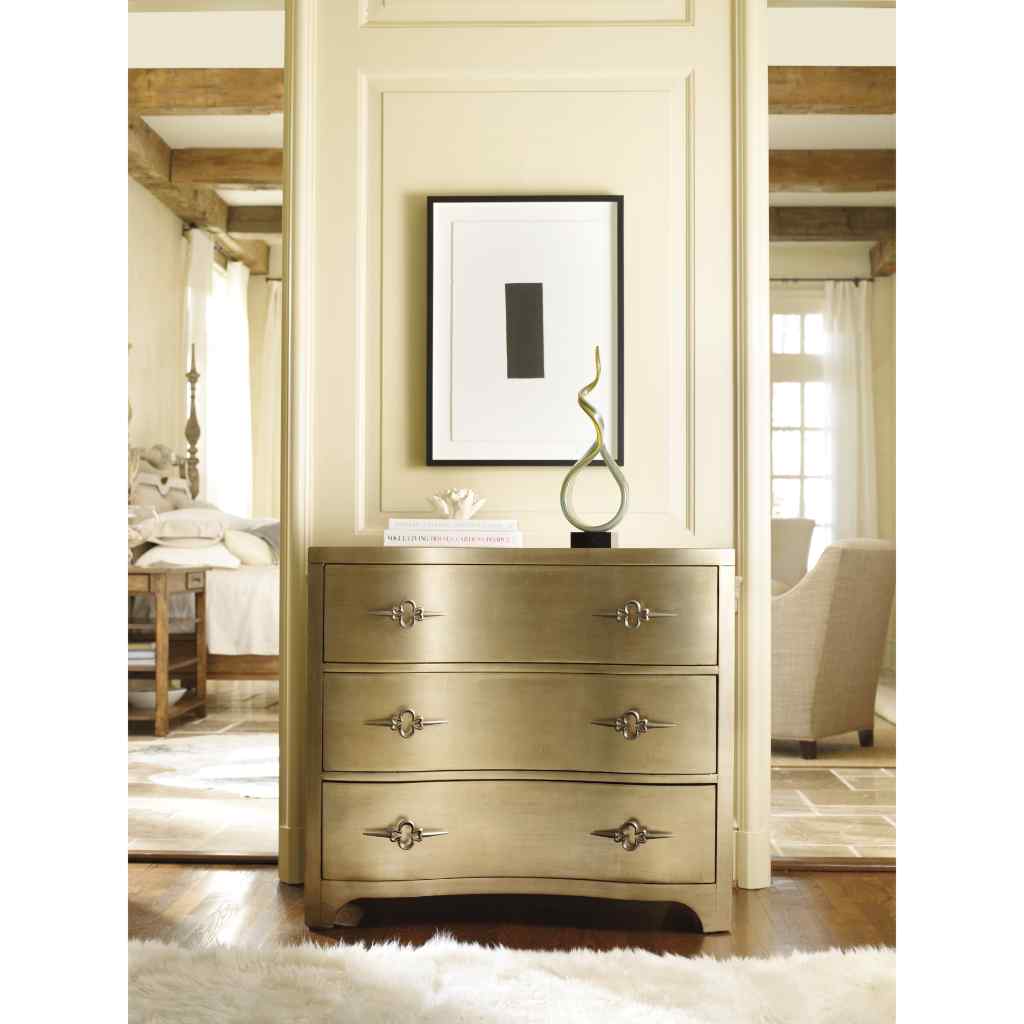 Sanctuary Three-Drawer Shaped Front Gold Chest Gold