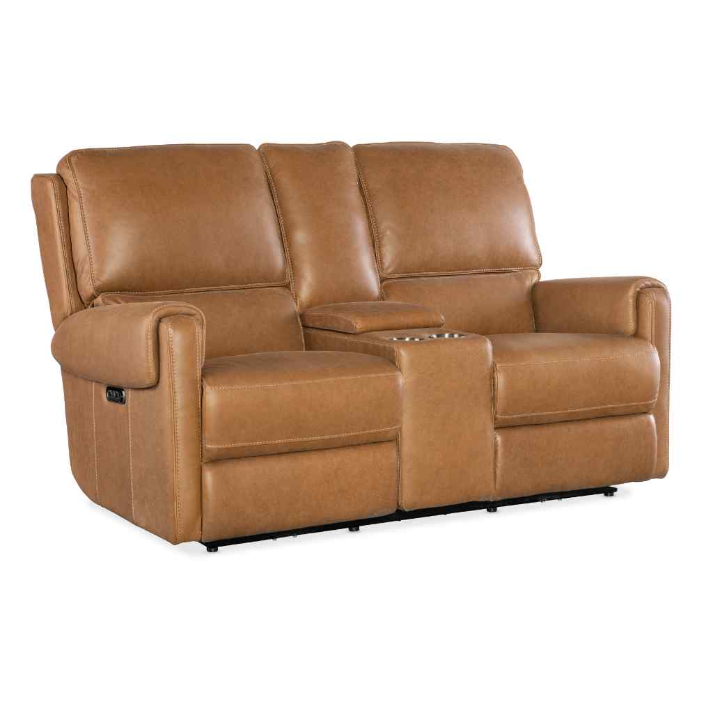 Somers Power Console Loveseat with Power Headrest Light Brown