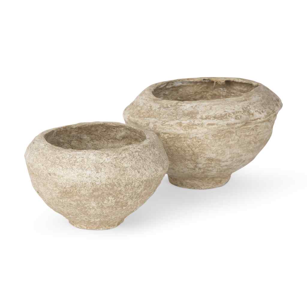 Sonu Set Of 2 Beige Paper Mache Half-Pot Bowls Beige