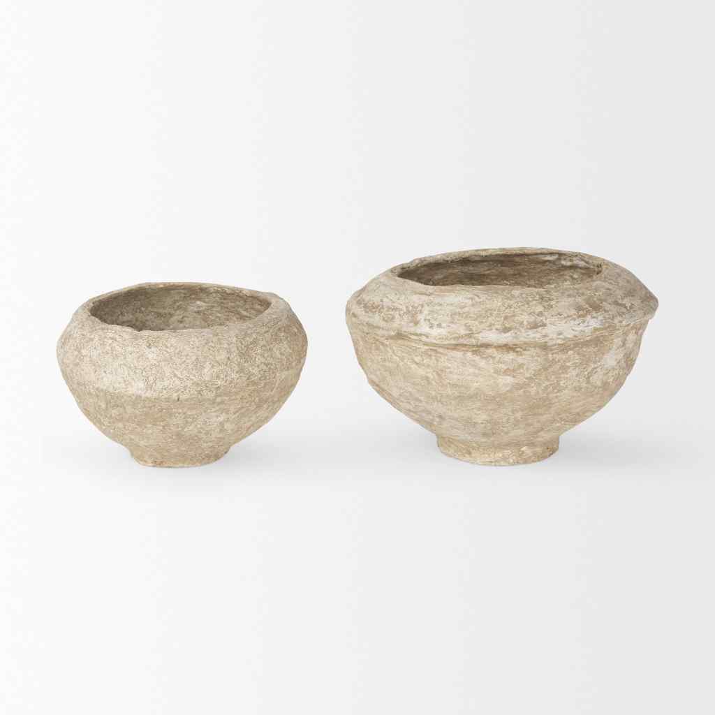 Sonu Set Of 2 Beige Paper Mache Half-Pot Bowls Beige