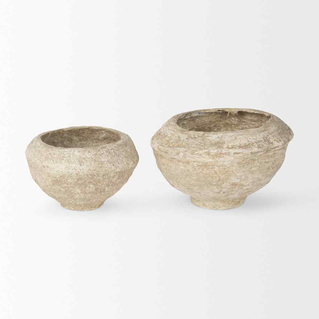 Sonu Set Of 2 Beige Paper Mache Half-Pot Bowls Beige
