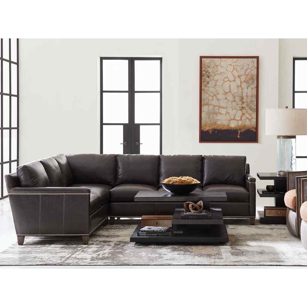 Strada Leather Sectional Sofa Misty Gray