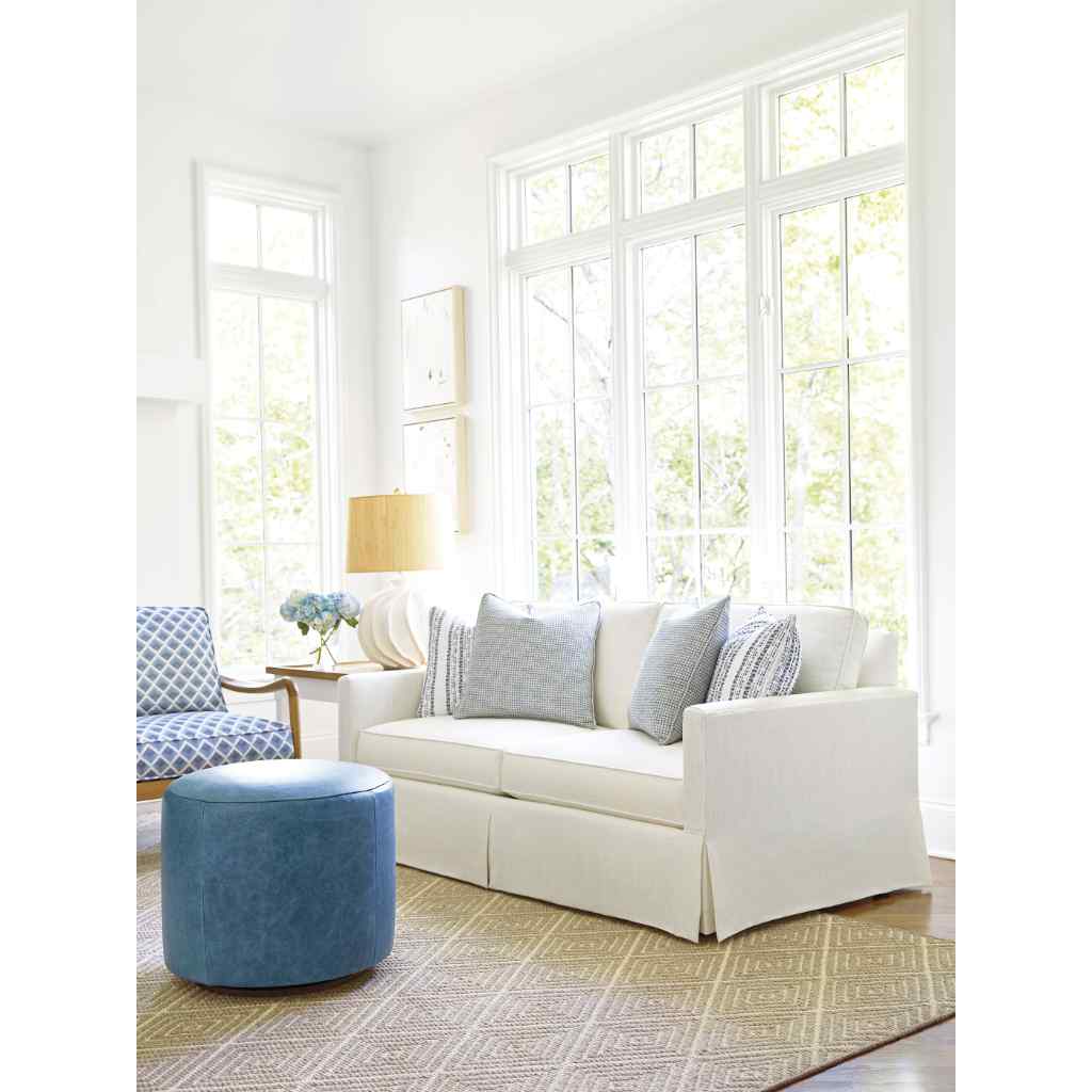Three Arch Leather Swivel Ottoman Brown