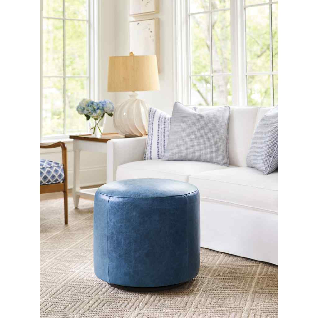 Three Arch Leather Swivel Ottoman Brown