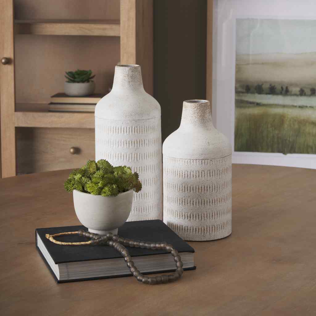 Tisha Small White W- Terracotta Distressing Metal Vase White