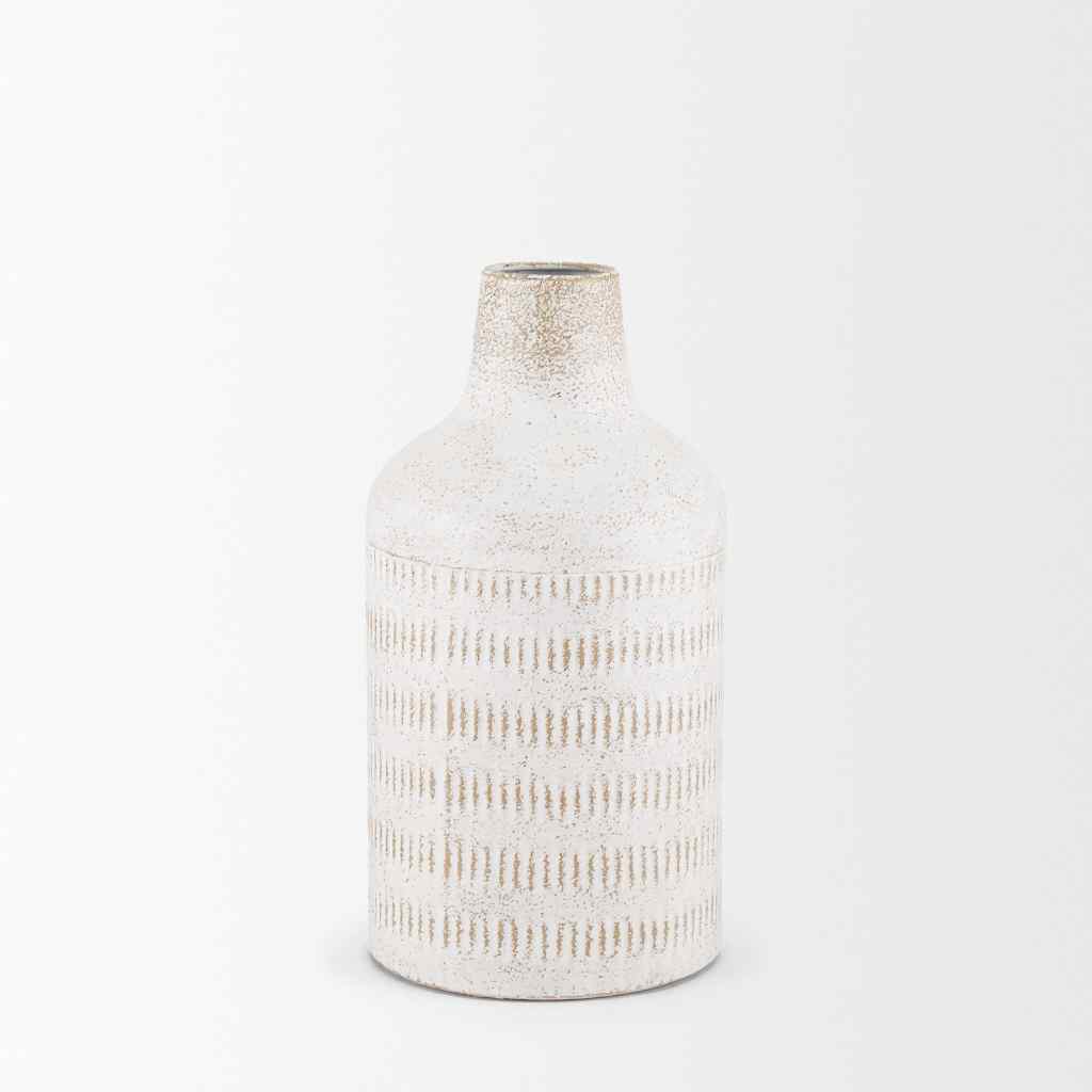 Tisha Small White W- Terracotta Distressing Metal Vase White