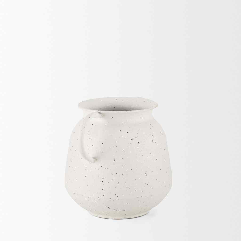 Treva Small White W- Black Speckles Metal Vase White
