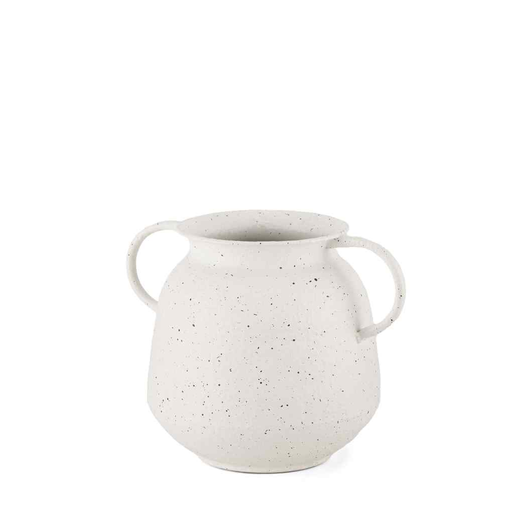 Treva Small White W- Black Speckles Metal Vase White