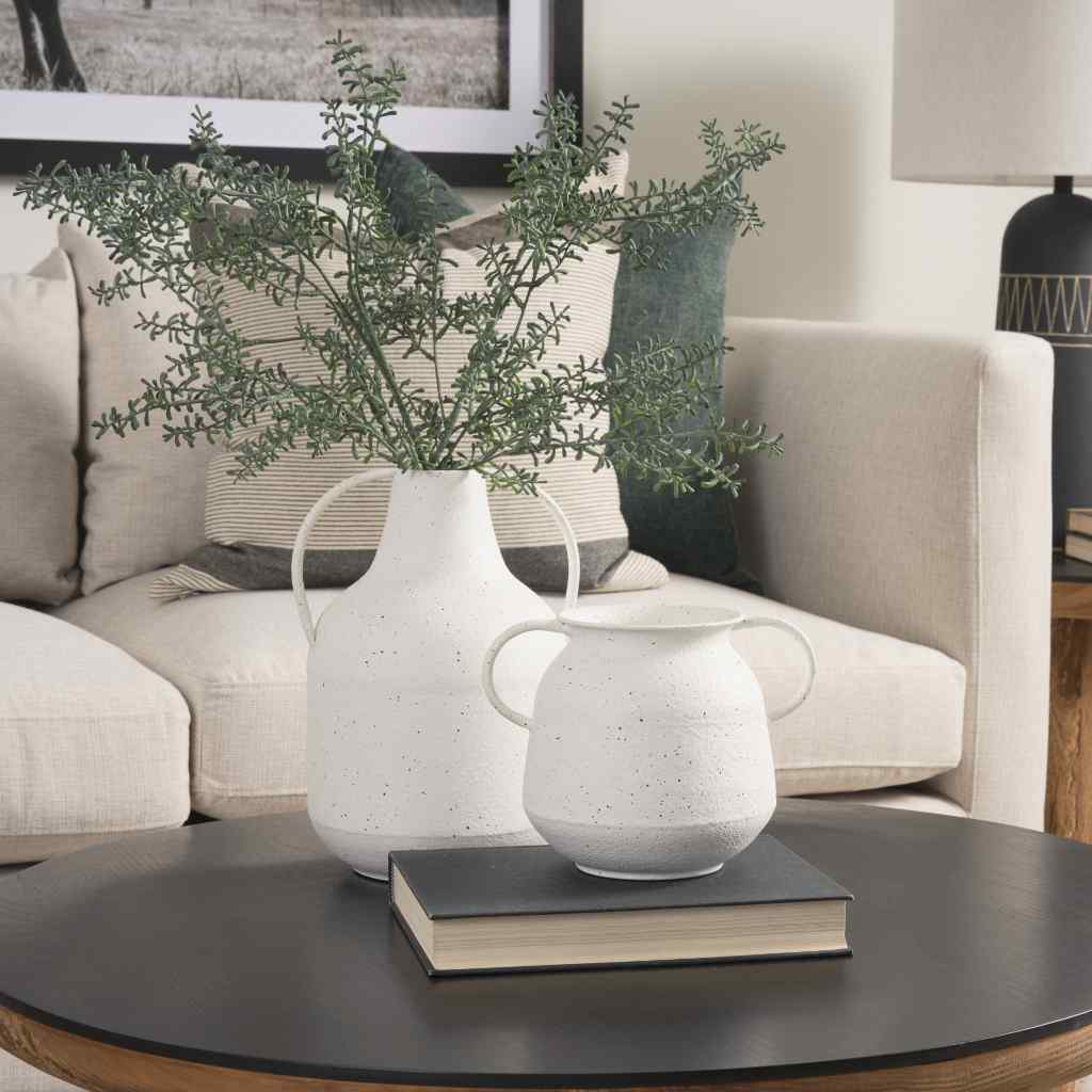 Treva Small White W- Black Speckles Metal Vase White