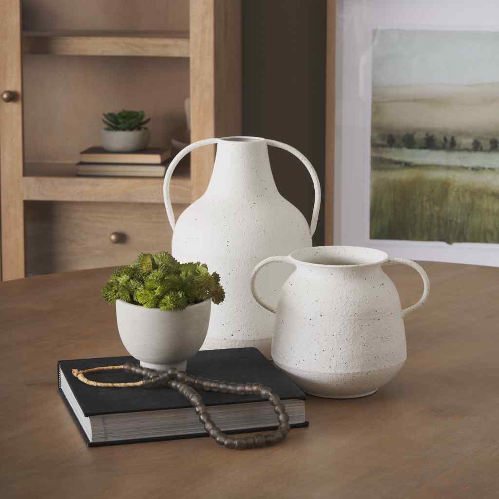 Treva Small White W- Black Speckles Metal Vase White