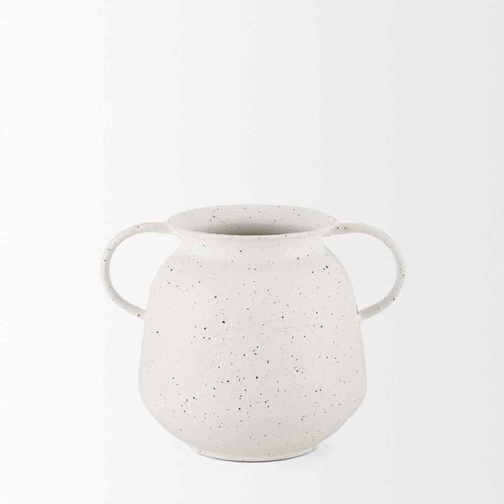 Treva Small White W- Black Speckles Metal Vase White