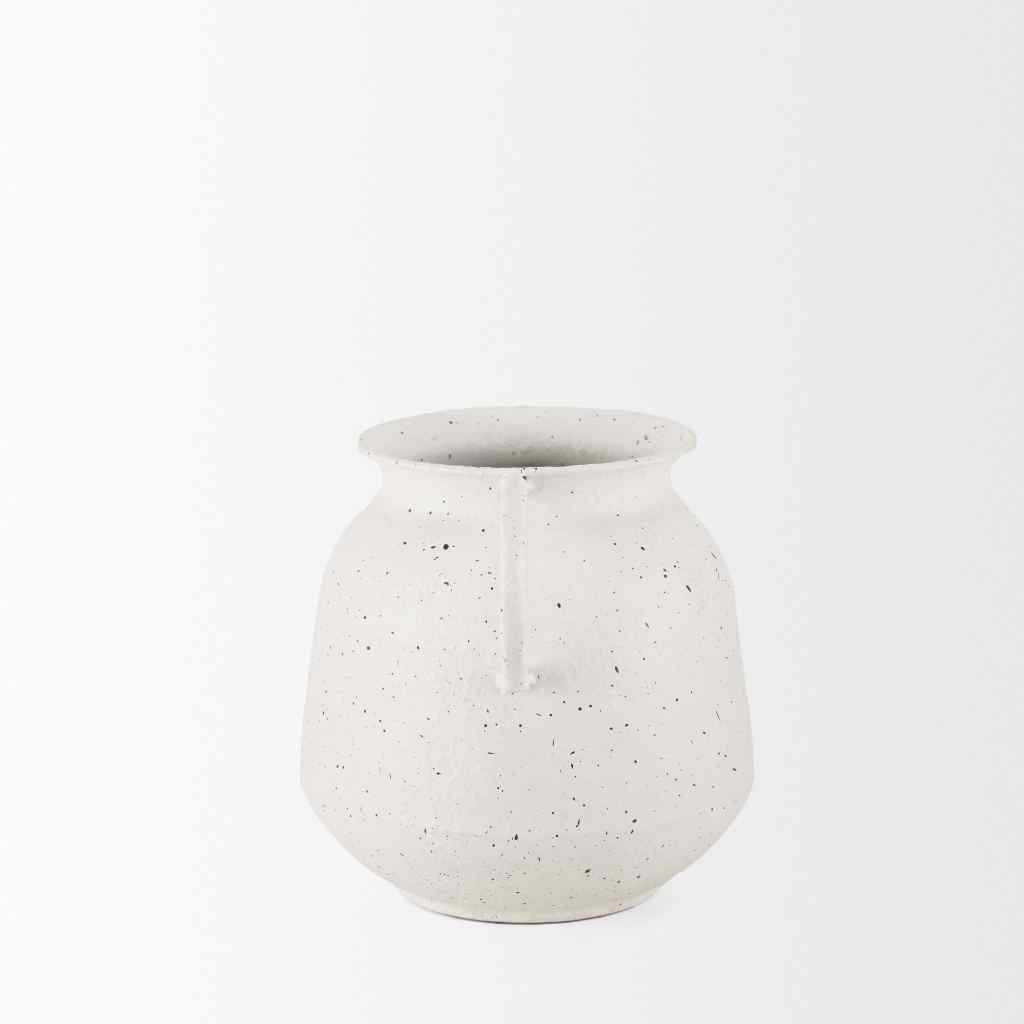 Treva Small White W- Black Speckles Metal Vase White