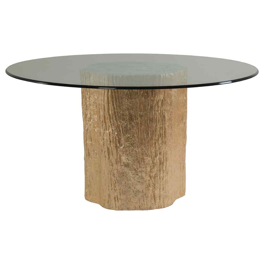 Trunk Segment Round Dining Table With Glass Top-Gold Leaf Brown