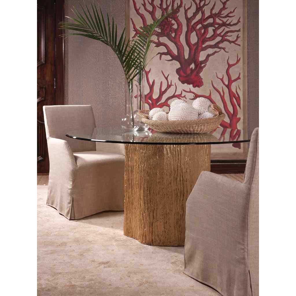 Trunk Segment Round Dining Table With Glass Top-Gold Leaf Brown