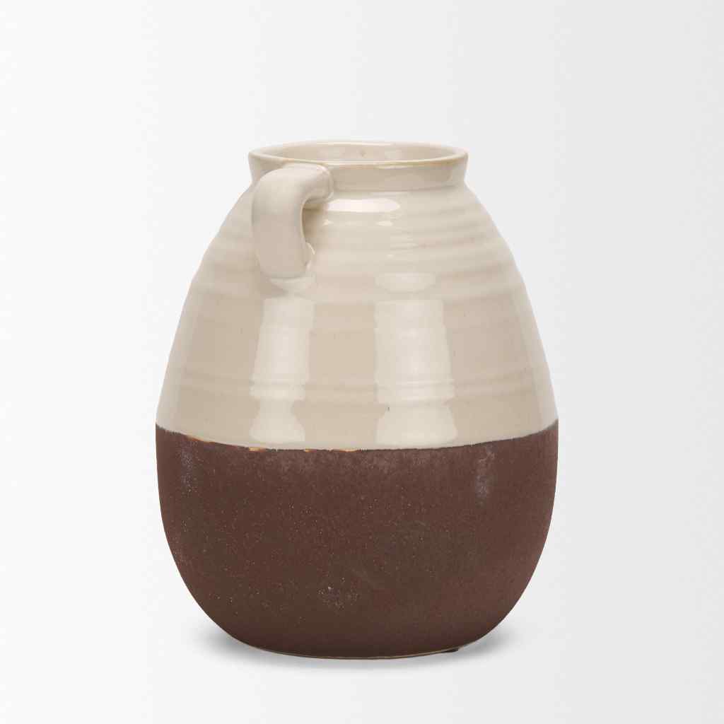 Tryna Small Beige W- Matte Brown Ceramic Vase Cream