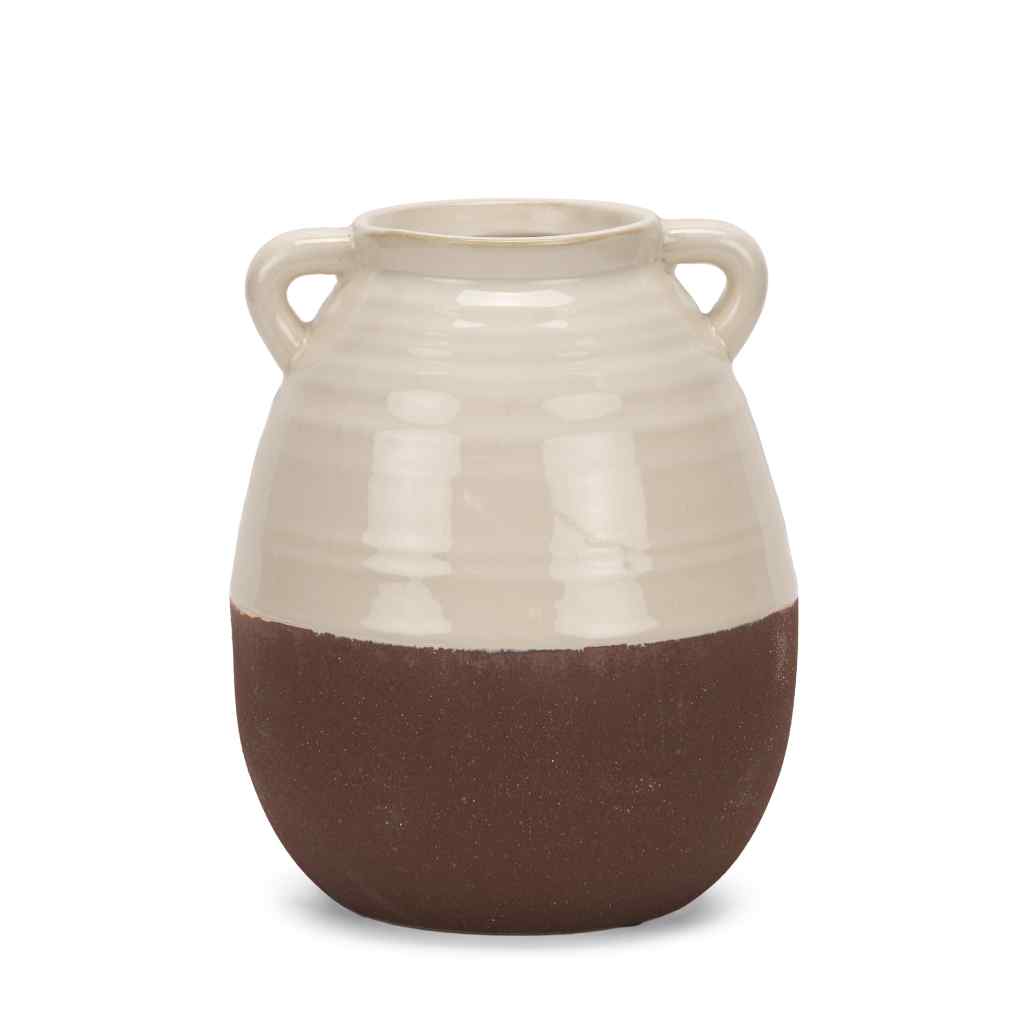 Tryna Small Beige W- Matte Brown Ceramic Vase Cream