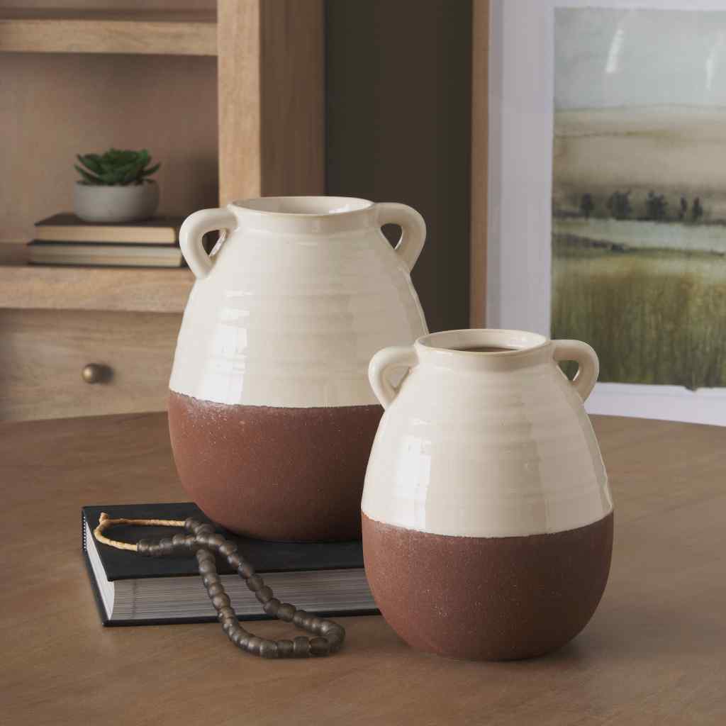 Tryna Small Beige W- Matte Brown Ceramic Vase Cream