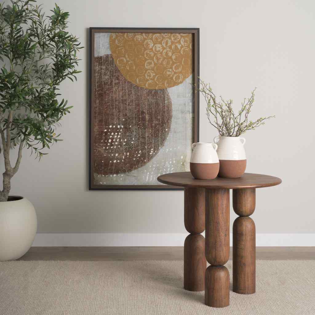 Tryna Small Beige W- Matte Brown Ceramic Vase Cream