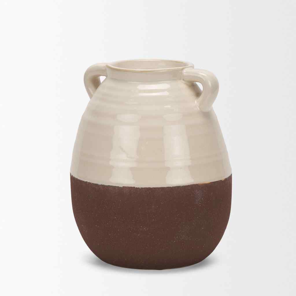 Tryna Small Beige W- Matte Brown Ceramic Vase Cream