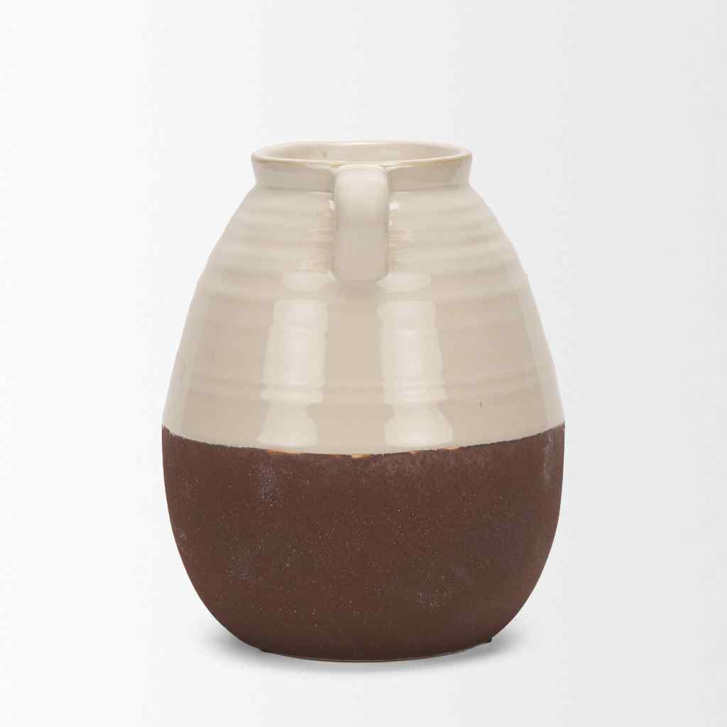 Tryna Small Beige W- Matte Brown Ceramic Vase Cream