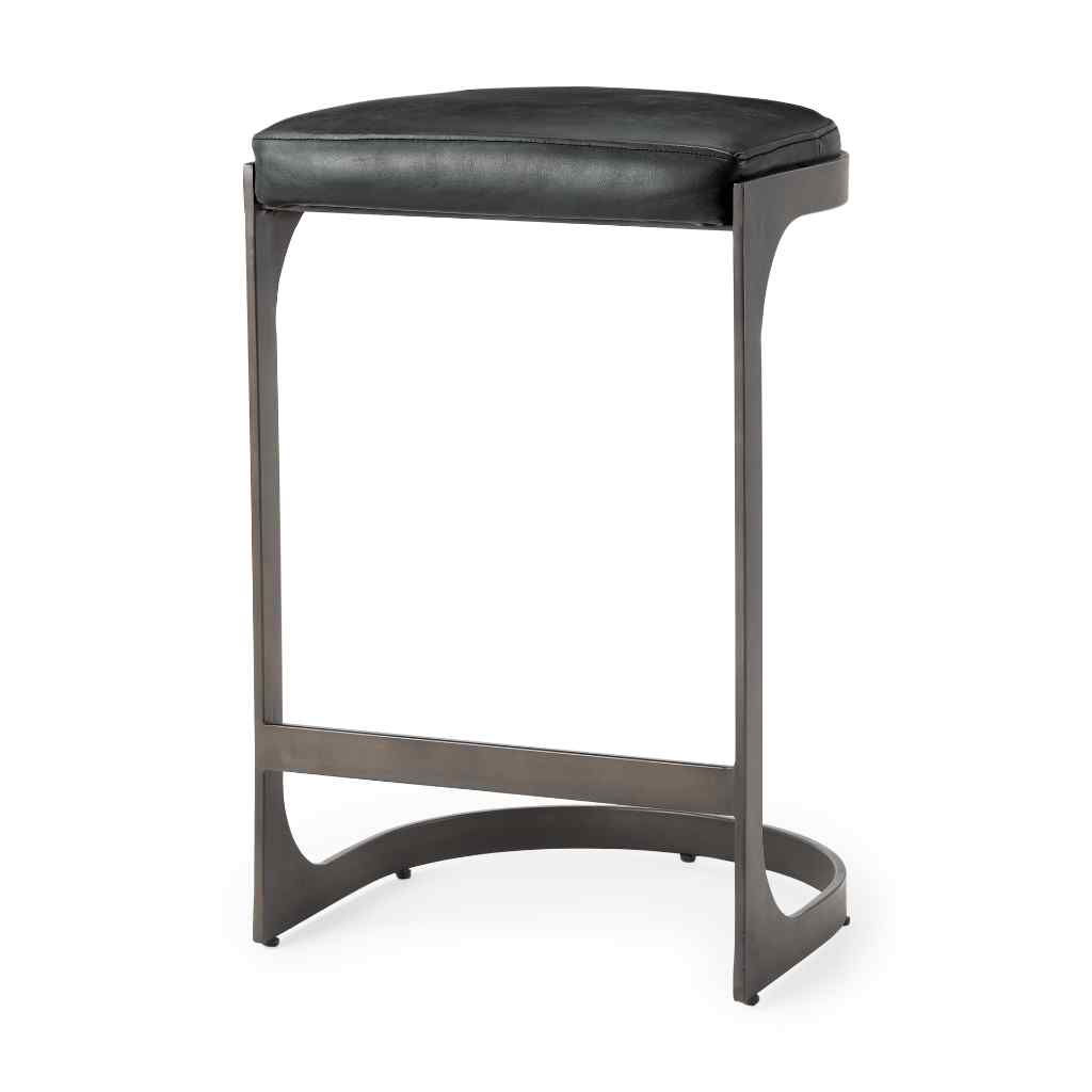 Tyson 17L X 18W X 28H Black Leather W- Metal Frame Counter Stool Black