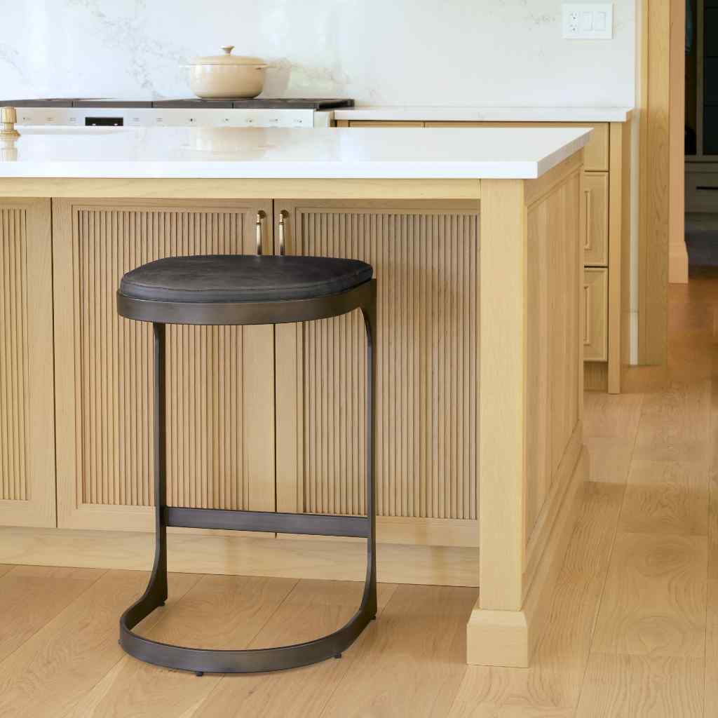 Tyson 17L X 18W X 28H Black Leather W- Metal Frame Counter Stool Black