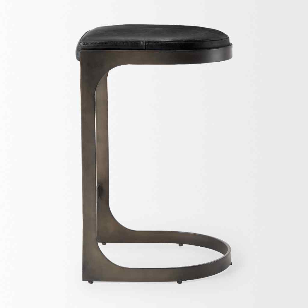 Tyson 17L X 18W X 28H Black Leather W- Metal Frame Counter Stool Black
