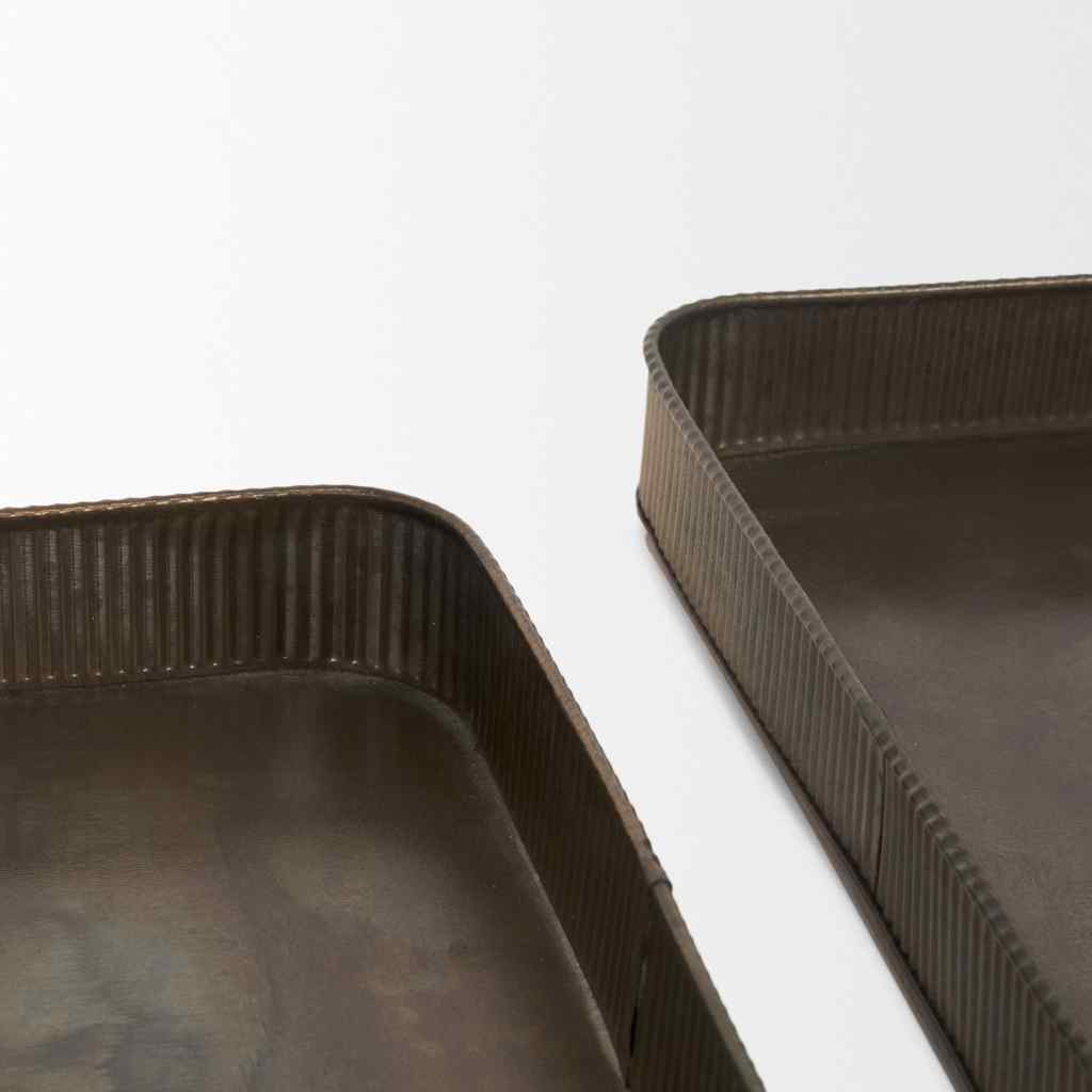 Varun Square Antiqued Brass Metal Tray (Set Of 2) Yellow